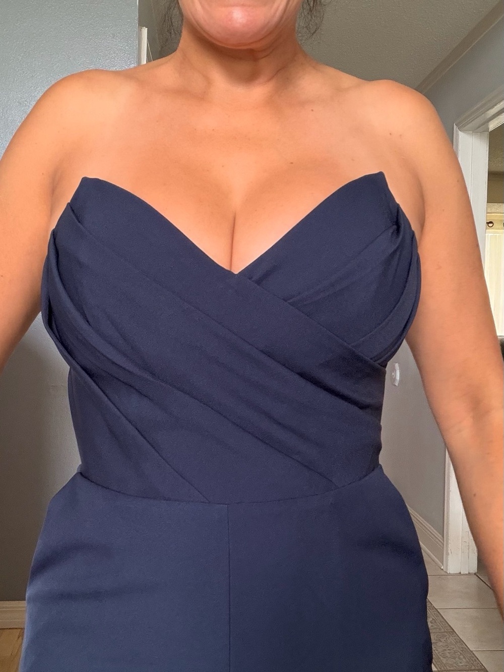 Club L London Dainty Navy Strapless Wide Leg Jumpsuit NWT Size 6 - Picture 2 of 12